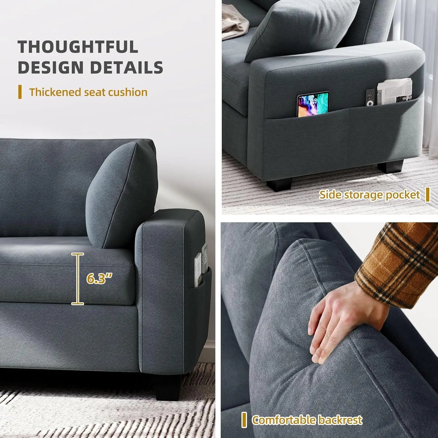 Ticify Chenille Sofa Couch With Extra Deep Seats Living Room