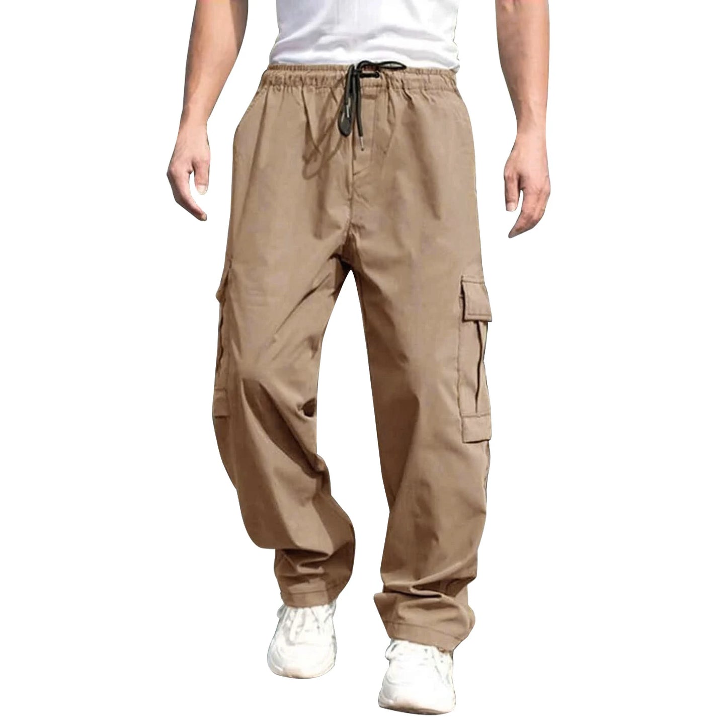 Hirigin Men's Loose Cargo Pants With Pockets Drawstring Waist