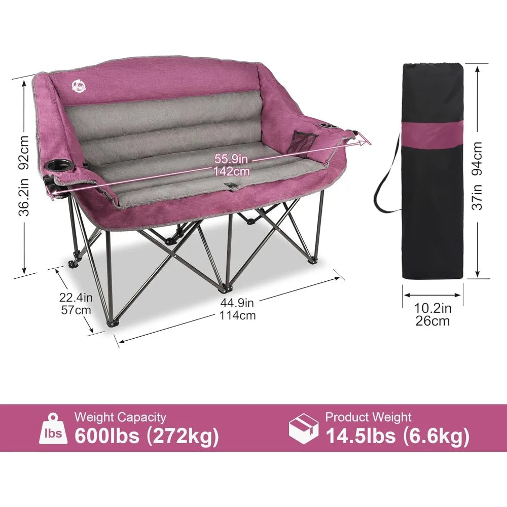 Heavy Duty Folding Duo Chair With Cup Holders And Carry Bag