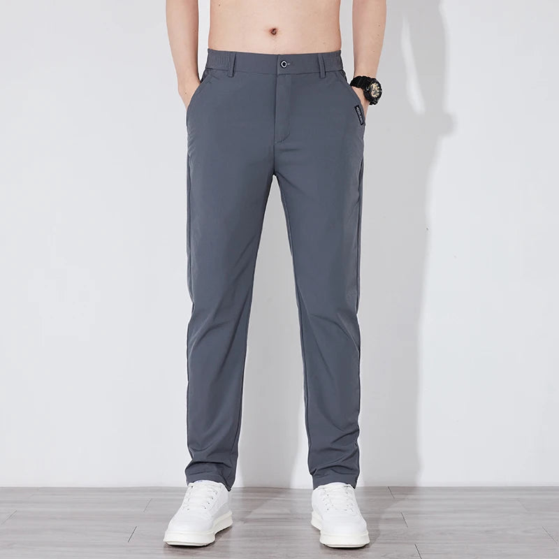 Summer Silk Stretch Trousers for Men Casual Business Wear