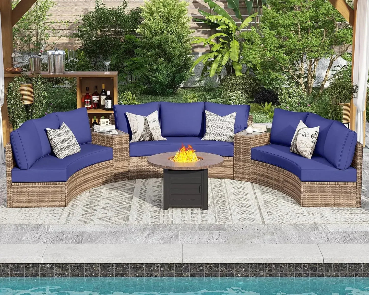 XMSJ Patio Conversation Set Half Moon Wicker Furniture