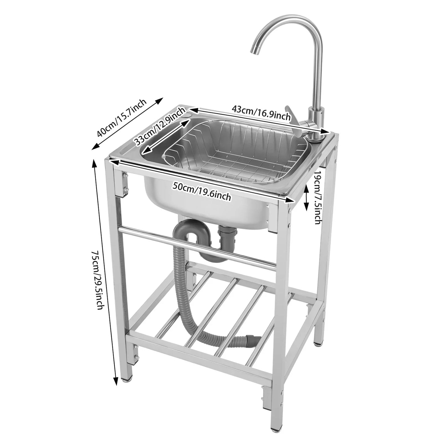 Freestanding Stainless Steel Single Bowl Kitchen Sink with Faucet