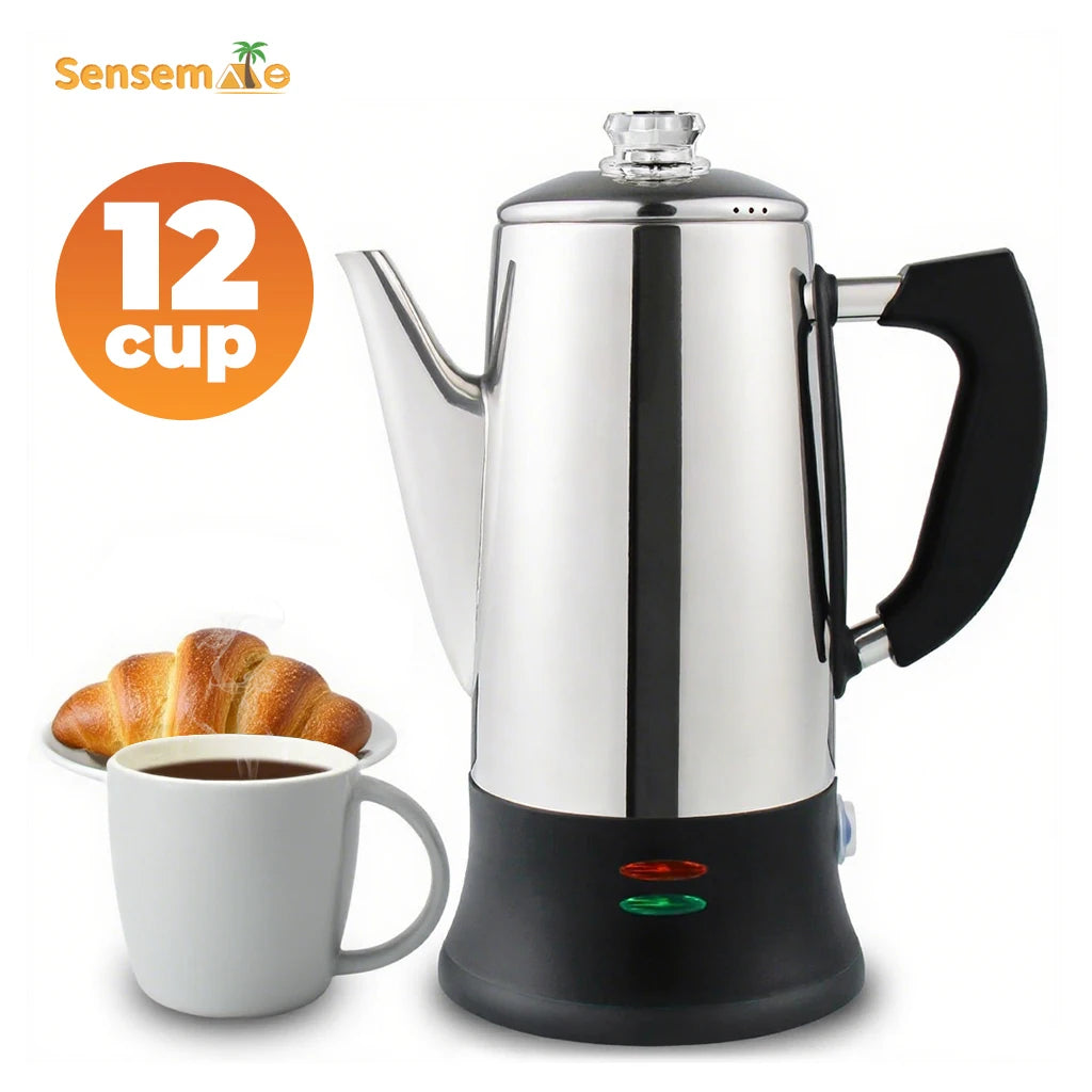 SenseMake 1.8L Percolator 12 Cup Steel Coffee Maker