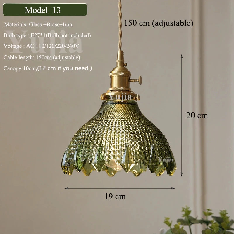 Multi Style Green Glass Pendant Light Vintage Light Fixtures Modern Chandelier Lamp for Kitchen Island