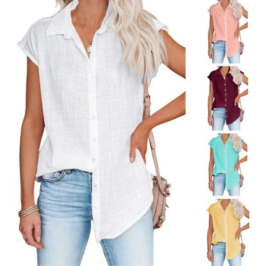HallolillaCN Summer Cotton Linen Shirt Women Loose Top