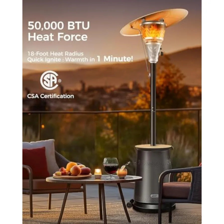 50000 BTU Portable Propane Patio Heater Adjustable Heat Top Wheels