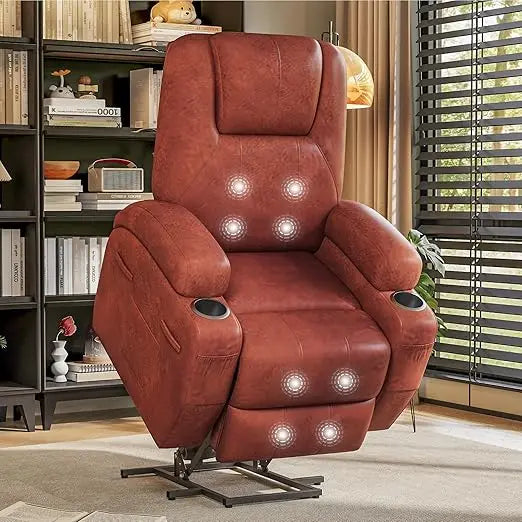 Power Lift Massage Corduroy Recliner With Cup Holders