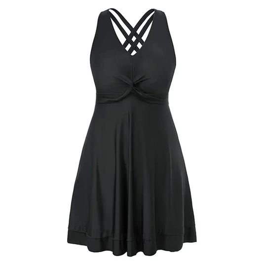 Plus Size Women Summer Swimdress Tankini Set for Chubby Figures