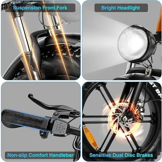 Folded Electric Bike 1000W Fat Tire Rear Seat Front Basket