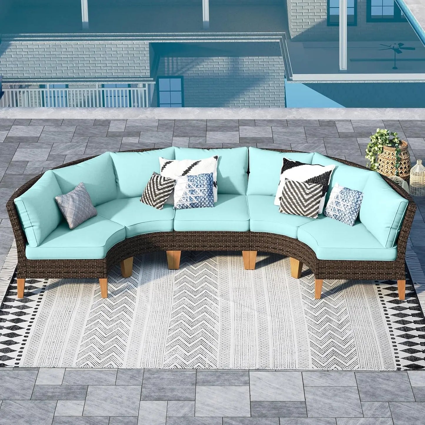 12 Piece Curved Outdoor Sectional Sofa Set Rattan Patio Conversation Set Beige
