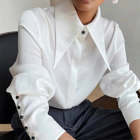 Sure Xiao Story Satin Silk Shirt Women Turn Down Collar