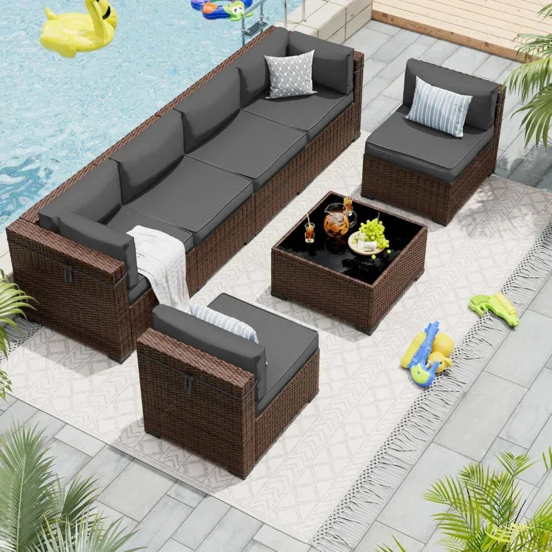 Modular 7-Piece Patio Conversation Set with Coffee Table