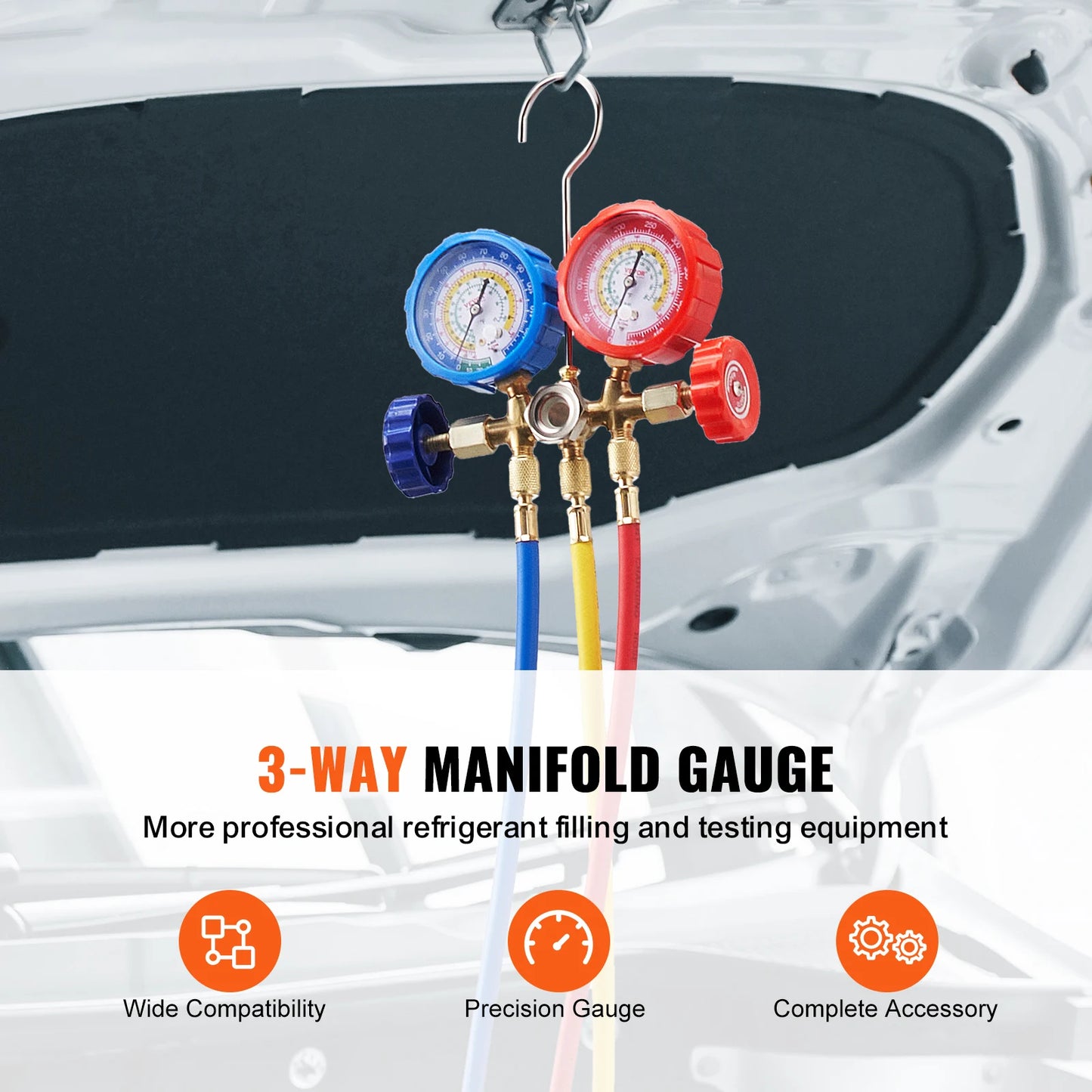 Three Way AC Manifold Gauge Set for Refrigerant Charging