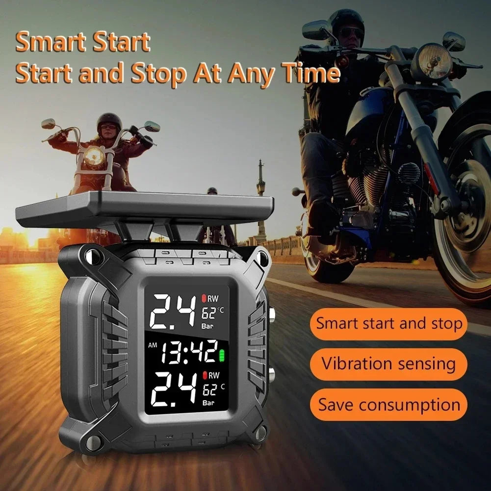 Solar Charging TPMS Motorcycle Tire Pressure Monitoring With Temp Alarm