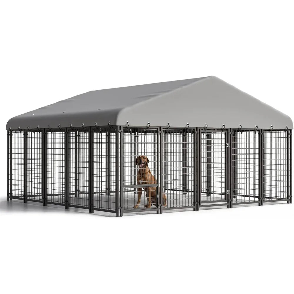 Heavy Duty 10X10FT Outdoor Dog Kennel with Roof and Double Lock Secure Cage for Pets