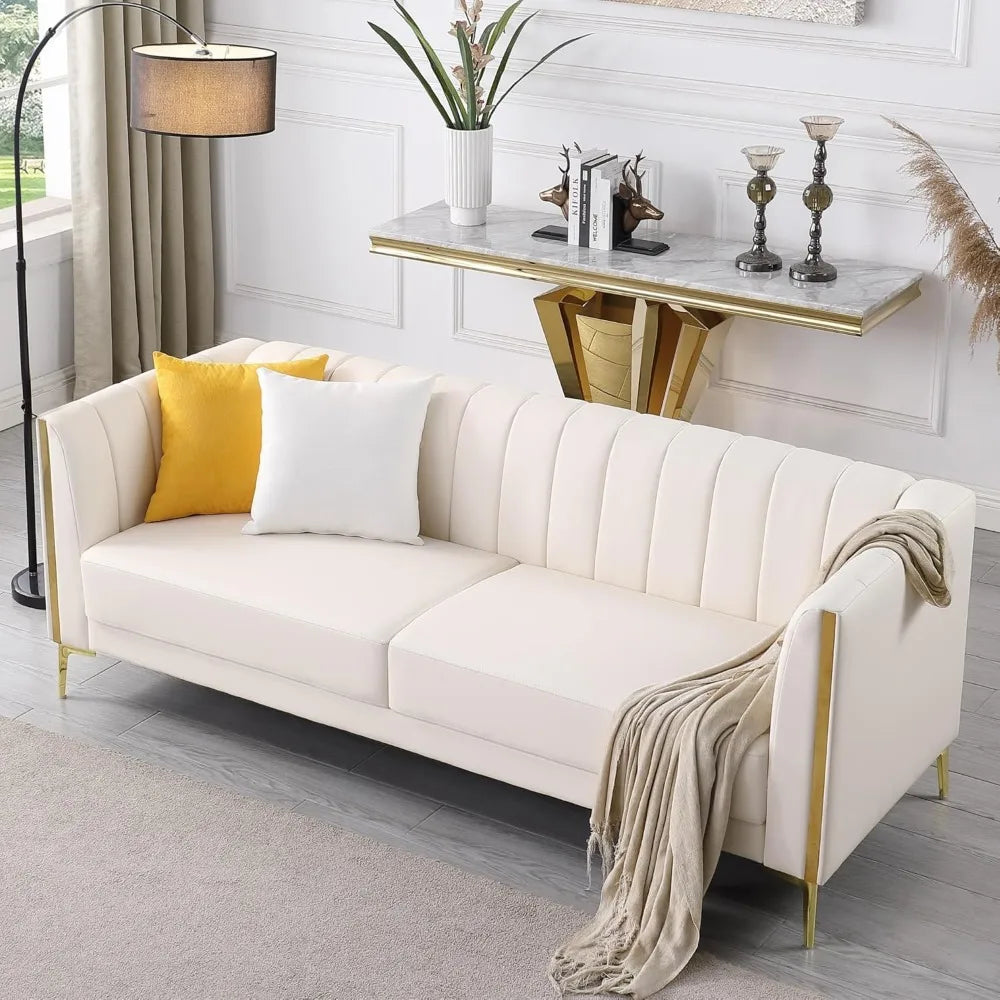 XMSJ Modern Faux Leather Sofa 3 Seater With Gold Legs