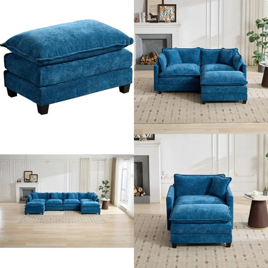 Luxurious Chenille Sectional Sofa With Ottoman Premium Contemporary Living Furniture