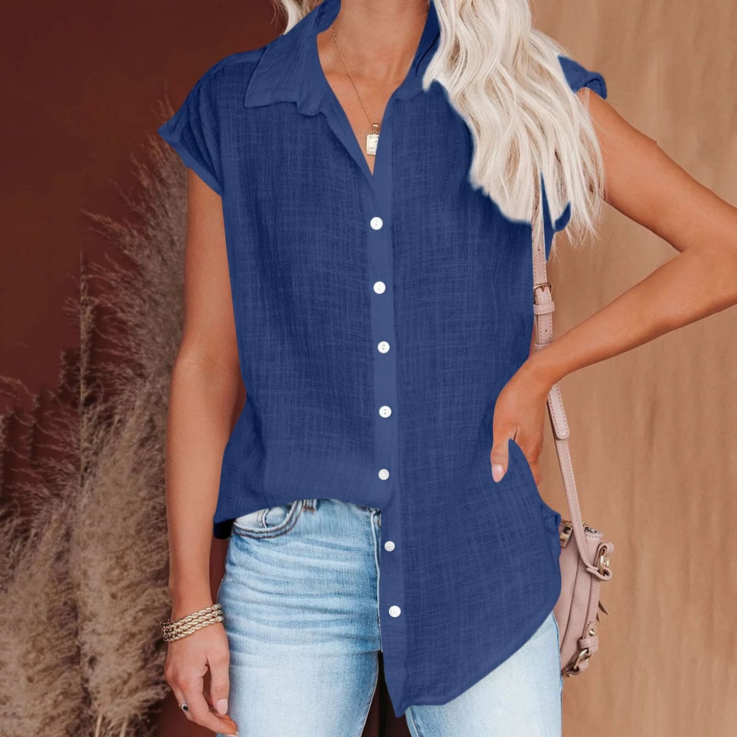 HallolillaCN Summer Cotton Linen Shirt Women Loose Top