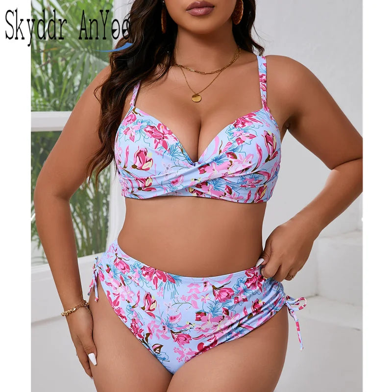 Floral Print Plus Size Two Piece Swimsuit Bikini Set