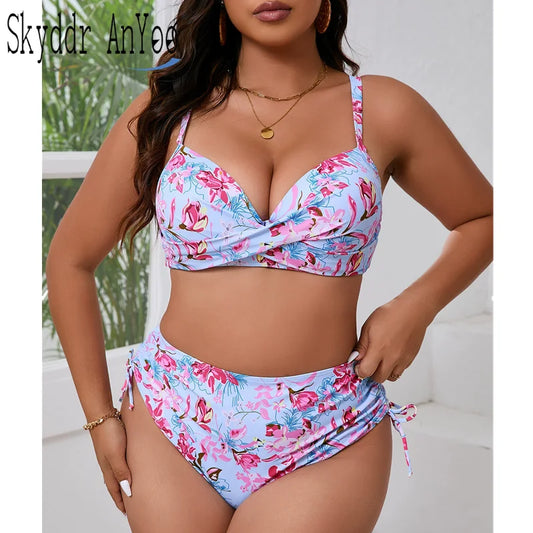 Floral Print Plus Size Two Piece Swimsuit Bikini Set