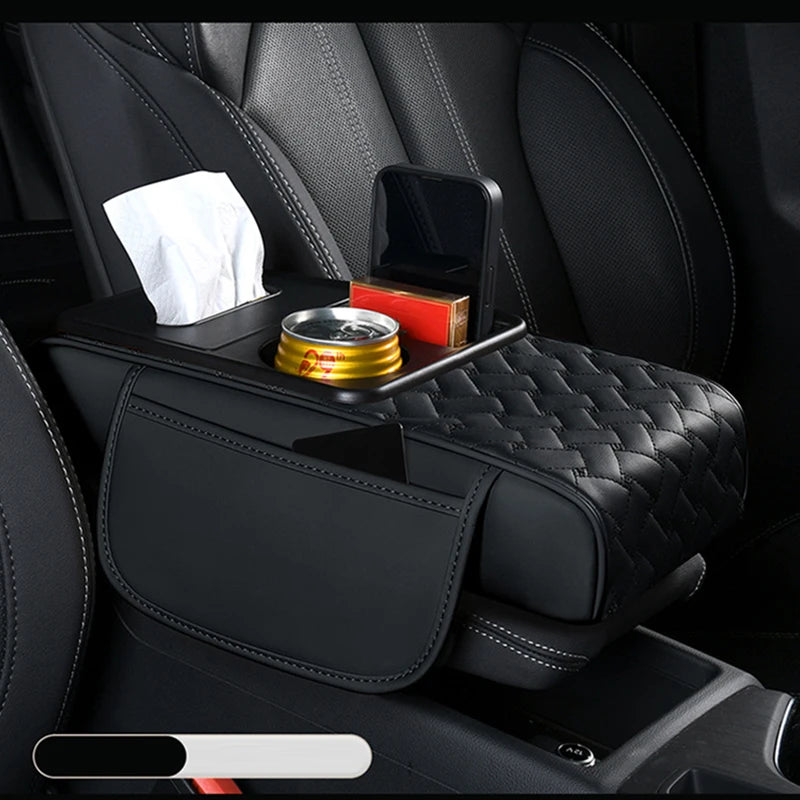 Multifunctional Leather Car Armrest Storage Box Cushion Pad