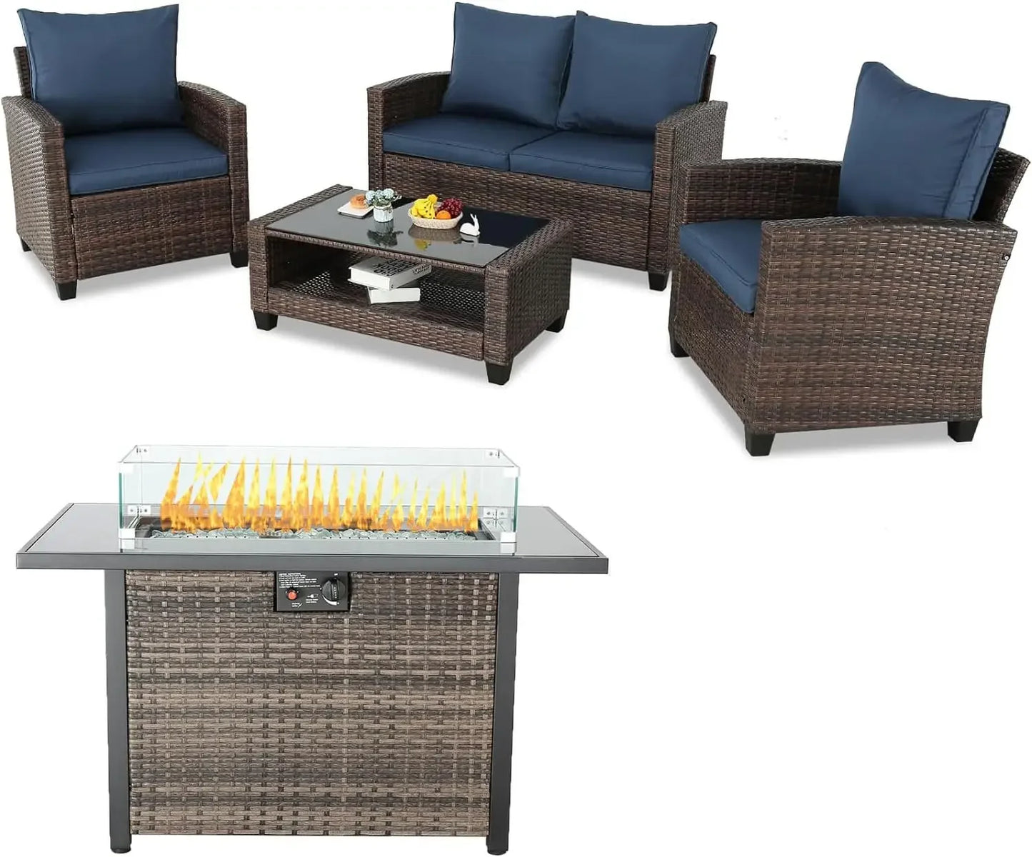 3 4 5 Pieces Patio Furniture Sets Outdoor Sectional Wicker Set Outdoor Conversation Set Patio Loveseats with Coffee Table
