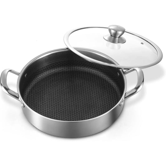 Stainless Steel Nonstick Sauté Pan with Lid for Healthy Cooking