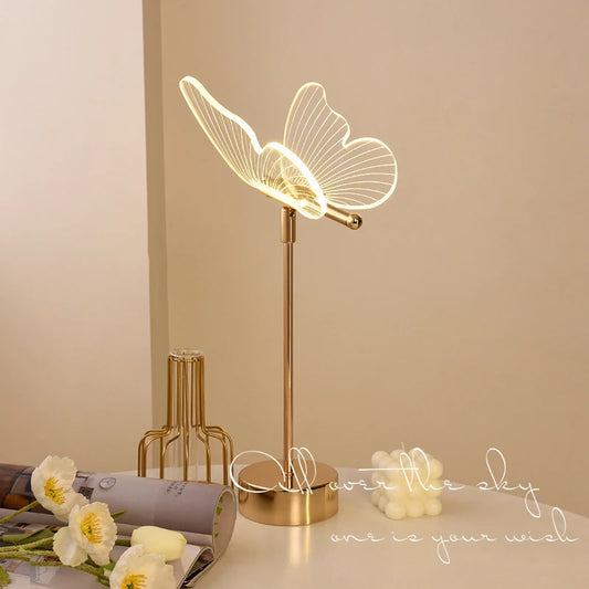 Butterfly LED Table Lamp Retro Gold Acrylic Desk Decor