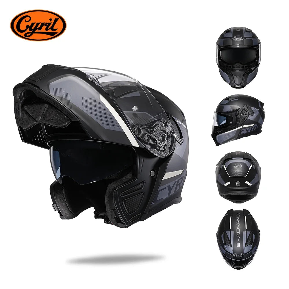 CYRIL Dual Visor Modular Motorcycle Helmet DOT Approved