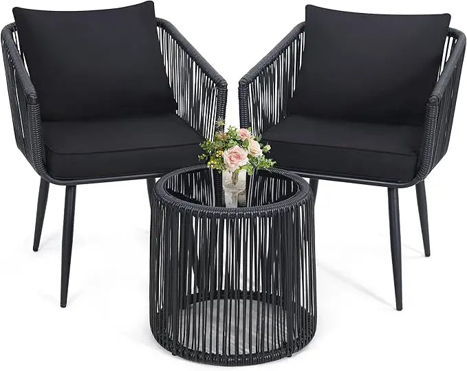 HUANZHUANG Patio Rattan Bistro Conversation Wicker Chairs