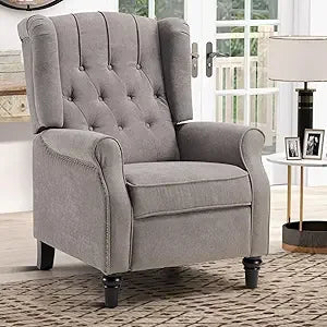 Push Back Recliner Chair Fabric Wingback Armchair Rivet