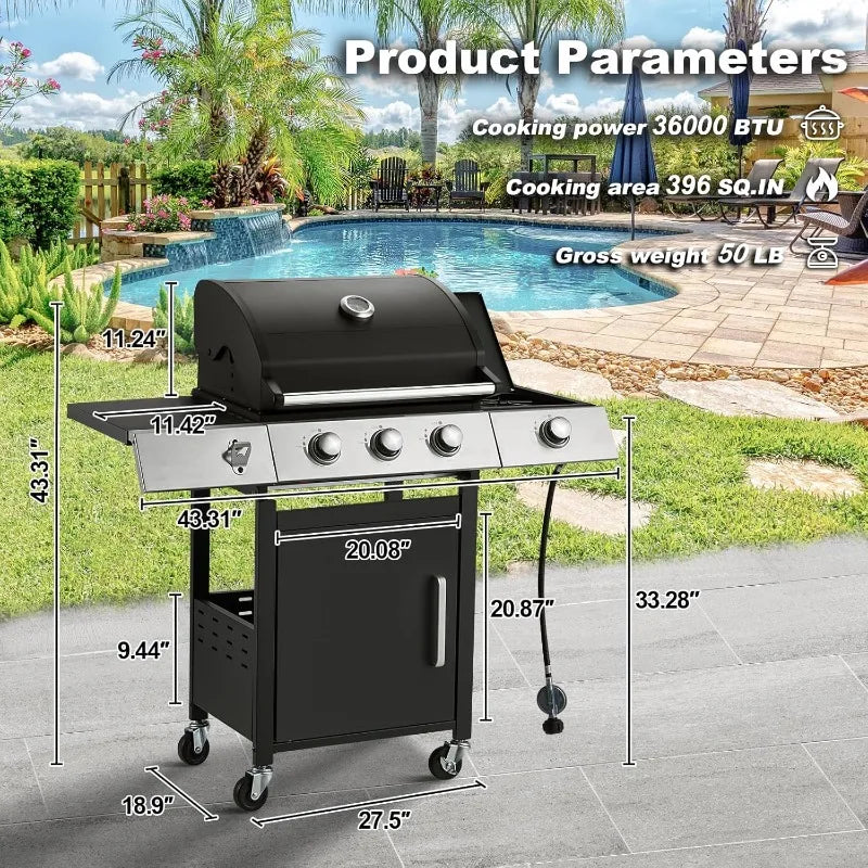 MELLCOM 3 Burner Propane Gas Grill with Cast Iron Grates