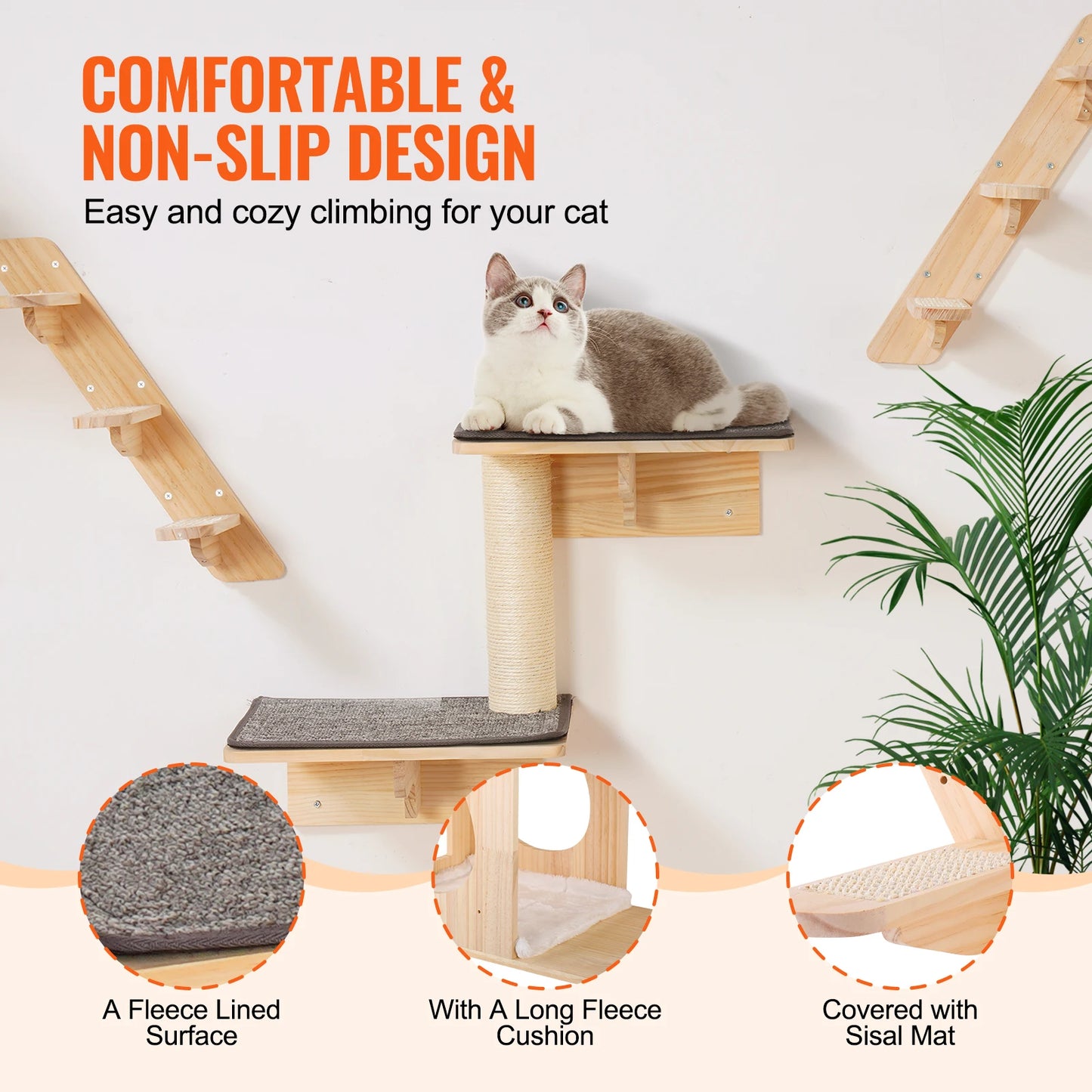 Wall Mounted Cat Shelves With Jumping Boards And Hammocks