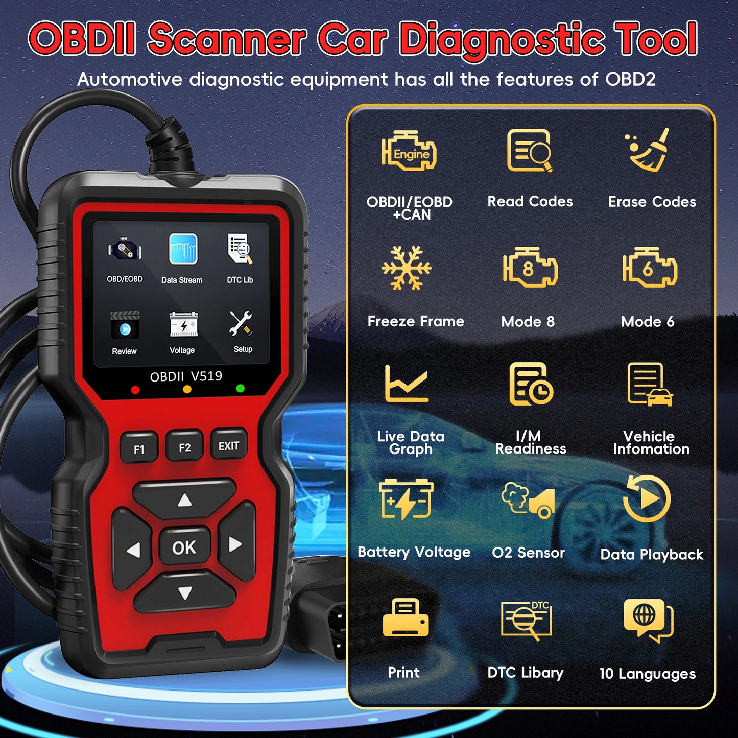 OBD2 Scanner Diagnostic Tool Enhanced Auto Check Engine Code Reader with Reset I M Readiness OBDII EOBD Car Diagnostic Scan Tool