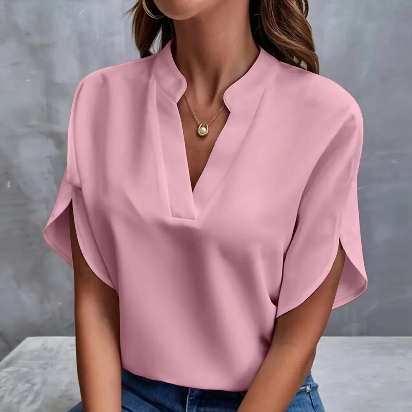 CN Guangdong Summer V Neck Loose Blouse for Women