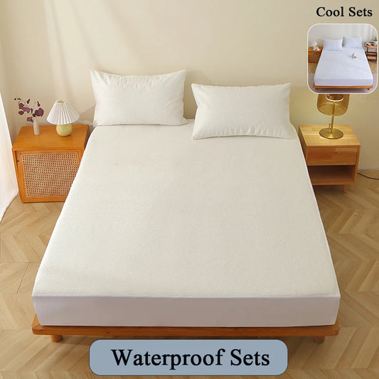 Waterproof Cooling Mattress Topper Protector Bed Sheet Set