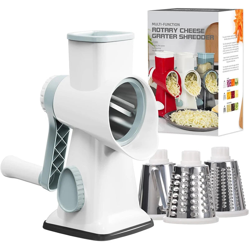 Versatile 3 In 1 Rotary Cheese Grater And Vegetable Slicer