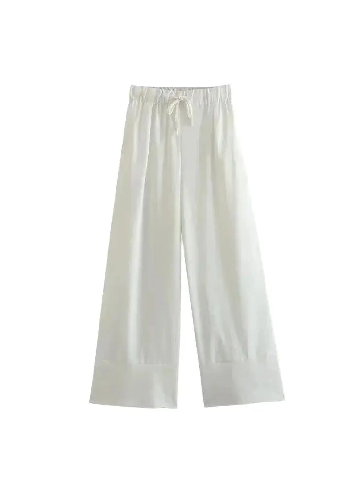 TRZA Women Vintage Wide Leg Linen Pants with Side Pockets