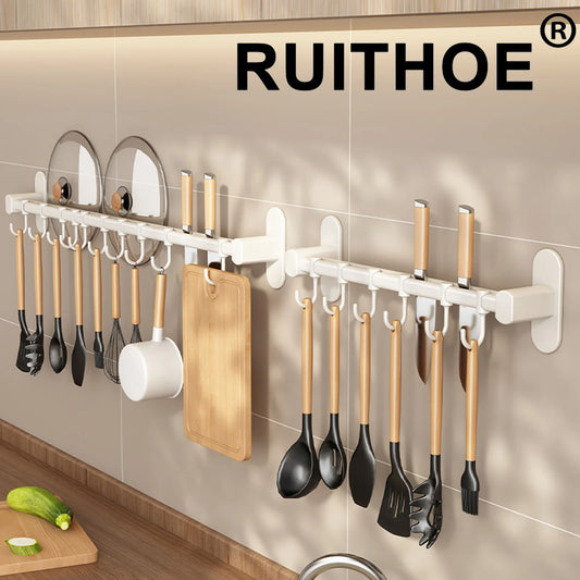 RUITHOEC Wall Mounted Kitchen Hook Rack No Punching Rail