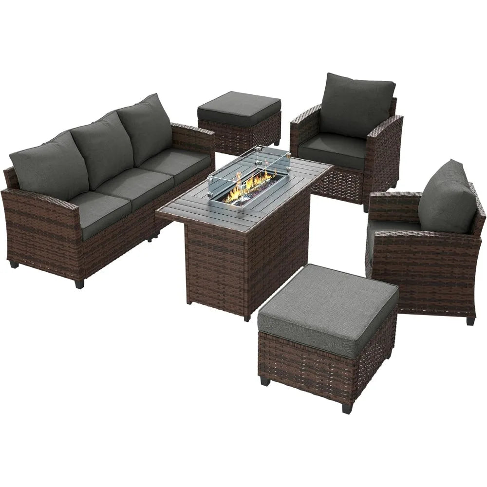 Outdoor Patio Furniture Set with 44 Inch Fire Pit Table for Garden Backyard Deck 6 Pieces Sectional Conversation Set