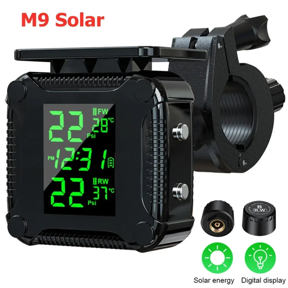Solar Charging TPMS Motorcycle Tire Pressure Monitoring With Temp Alarm