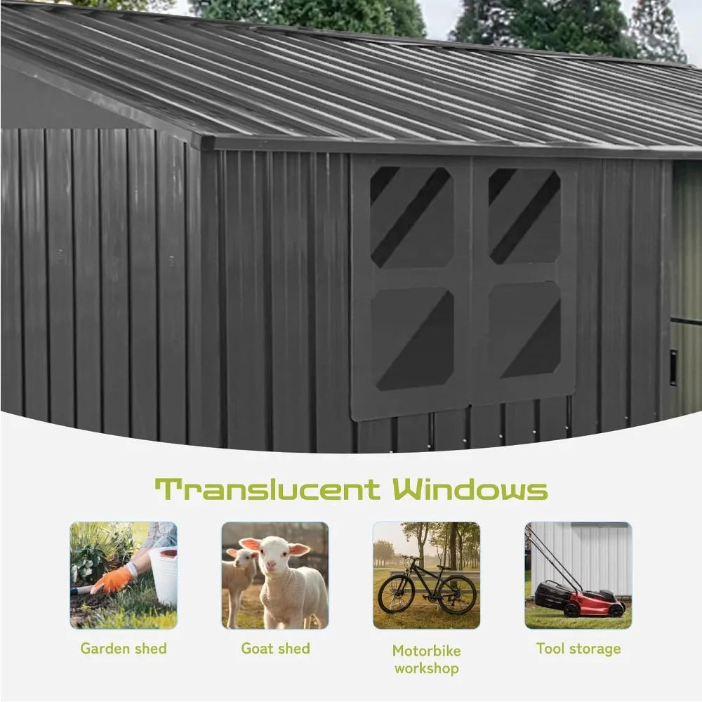 Outdoor Steel Storage Shed With Window And Sliding Doors