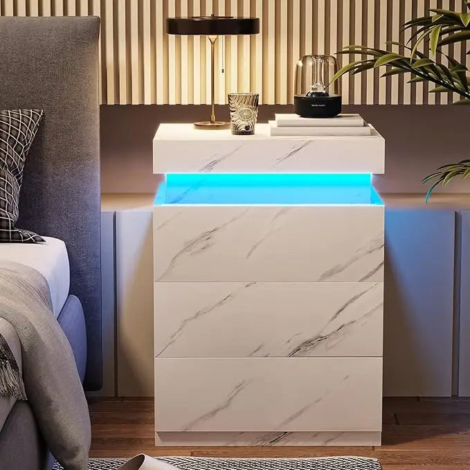Modern Nightstand with Charging Station and LED Lighting Options