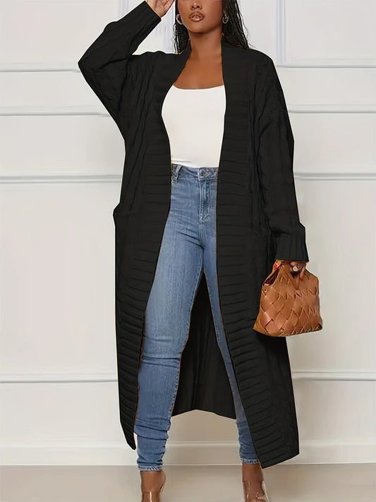 Women's Long Cardigan With Pockets Knit Sweater Acrylic
