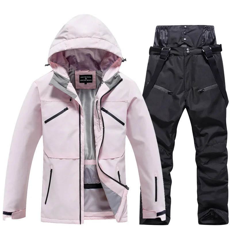 Arctic Queen Women's Ski Suit Hooded Waterproof Windproof Jacket Pants