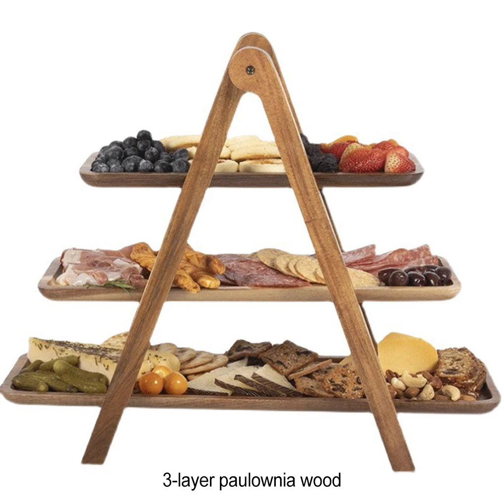Tray Stand Farmhouse Cake Dessert Afternoon Tea Picnic Plating Three Layer Fruit Plate Wooden Pallet