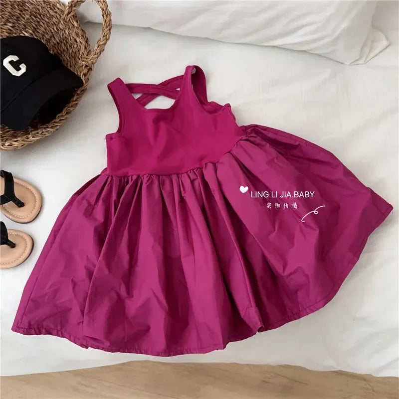 Girls Back Hollow Sleeveless Summer Casual Dress