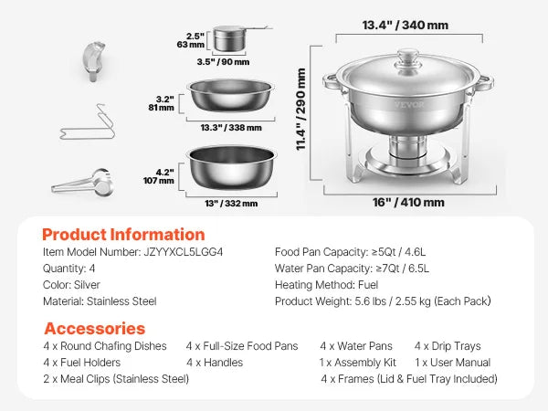 VEVOR Chafing Dish Buffet Set Stainless Steel Chafer Warmer