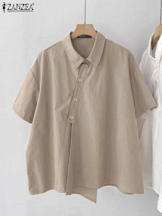 ZANZEA Women Loose Lapel Neck Button Front Shirt Blouse
