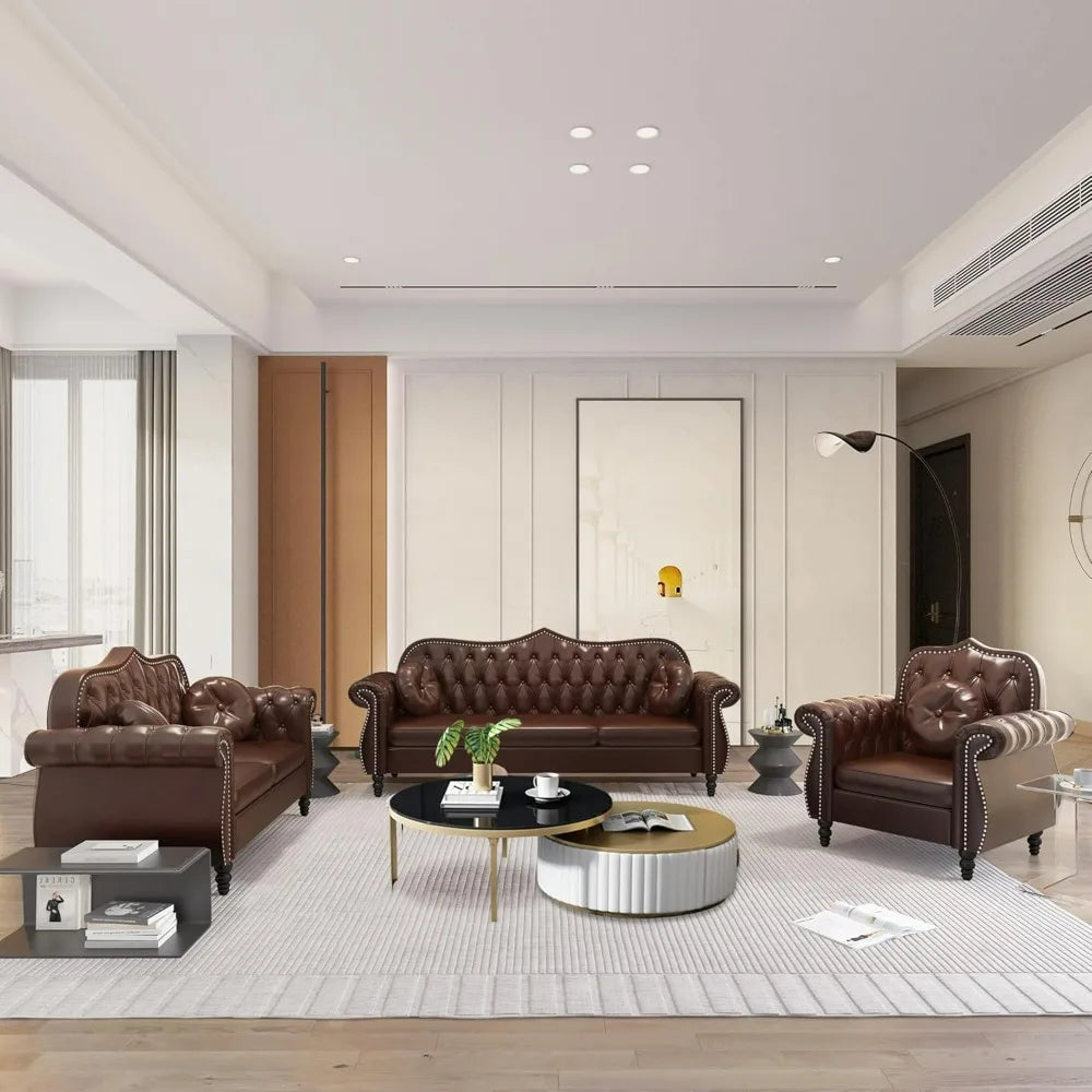 YQXH Chesterfield Inspired Midcentury Modern PU Upholstered Loveseat Premium Tufting